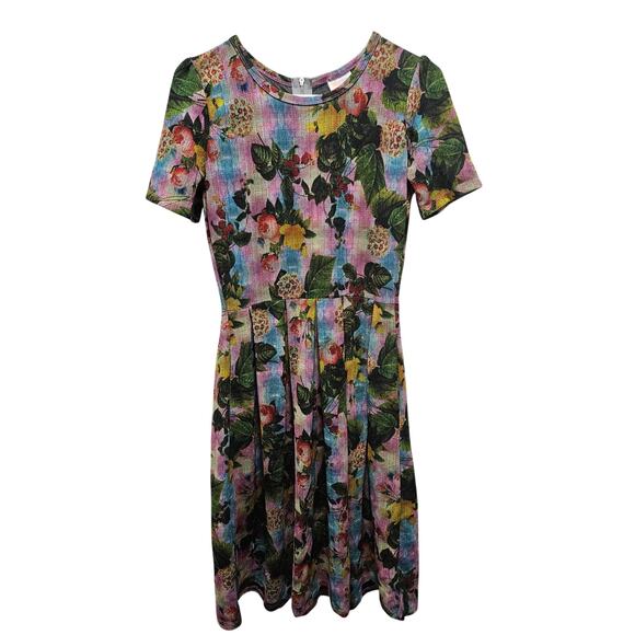 Lularoe Dresses & Skirts - Lularoe Amelia Floral Fit & Flare Skater Dress Size M Pink Green